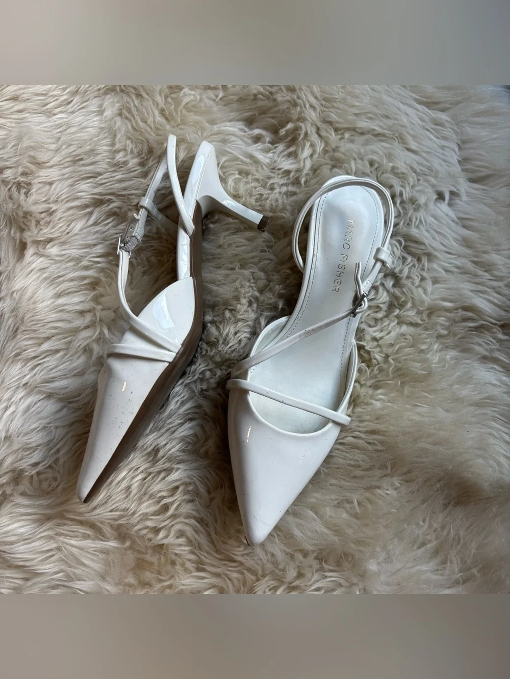 Marc Fisher patent slingback kitten heels. White. Size 5